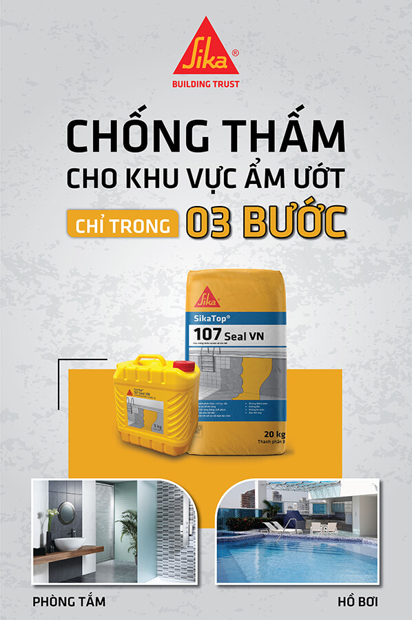 sikatop 107 seal vn chống thấm khu vực ẩm ướt với 3 bước đơn giản